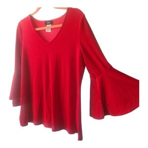 MSK Women's Red Velvet Blouse Flowy Bell Sleeves Large